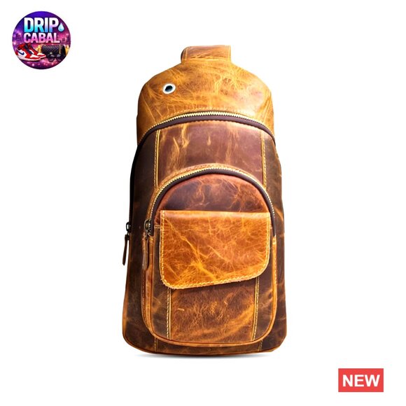 Buffalo Leather Travel Hiking Crossbody Chest Backpack Adjustable Strap main image 4